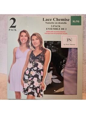 Flora Nikrooz Size M Mauve and Black Floral 2 Pack of Lace Chemises